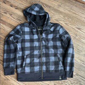 Jachs New York Black and Gray Plaid Zip Up Fleece Sherpa Lined Hoodie Medium EUC